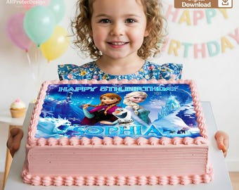 Personalized Frozen Birthday Cake Topper, Custom Name Digital Party Decor