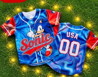 Camiseta de béisbol personalizada de The Hedgehogs, camiseta deportiva para niños, jóvenes y adultos, regalos de cumpleaños para niños, camiseta familiar de Super Sonic.
