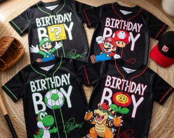 Camiseta de béisbol de Mario Bros para el primer cumpleaños, camiseta personalizada de personaje de Nintendo, ropa deportiva para niños pequeños.