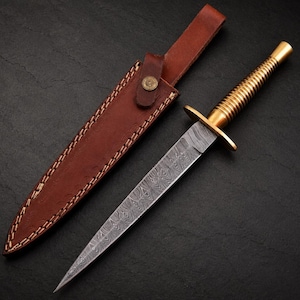 Handmade Damascus Commando Knife, Fixed Blade Dagger with Leather Sheath, Tactical Knife, Hunting Knife Gift for Him 2510/2507