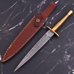 Handmade Damascus Commando Knife, Fixed Blade Dagger with Leather Sheath, Tactical Knife, Hunting Knife Gift for Him 2510/2507