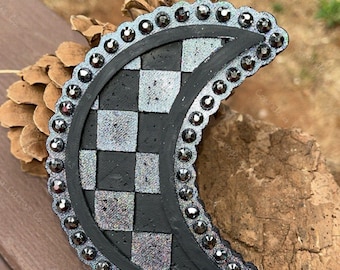 Western Moon Freshie | Checkered or Turquoise | Rhinestone Car Air Freshener | Cowgirl Car Charm | Handmade Scented Freshie