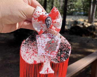 Horror Spade Freshie | Slasher Inspired Car Air Freshener | Spooky Car Charm | Bloody Playing Card Freshie | Handmade Scented Freshie