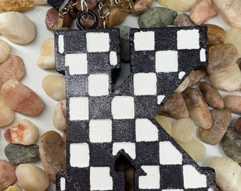 Checkered Initial Freshie | Custom Letter Car Air Freshener | Personalized Car Charm | Checkered Freshie | Handmade Scented Freshie