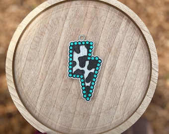 Cow Print Lightning Bolt Freshie | Western Car Air Freshener | Turquoise Car Charm | Cowgirl Car Decor | Rustic Car Scent | Edgy Western