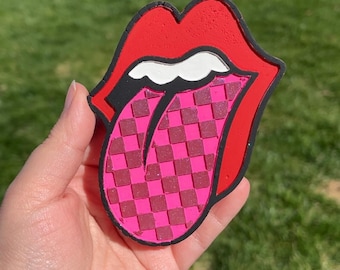 Checkered Tongue Freshie | Rocker Car Air Freshener | Trendy Car Charm | Aesthetic Car Decor | Handmade Scented Freshie