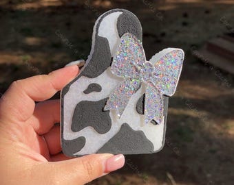 Cowgirl Bow Tag Freshie | Western Girly Aesthetic | Cow Print Bow Decor | Handmade Scented Freshie