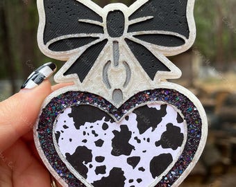 Cowgirl Heart Bow Freshie | Western Cow Print Car Freshie | Girly Country Car Charm