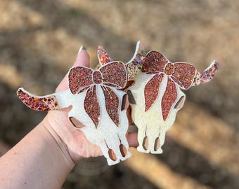 Glitter Bow Cow Skull Freshie | Western Car Air Freshener | Cowgirl Car Charm | Rustic Car Decor | Girly Western Scent | Hanging Car Freshie
