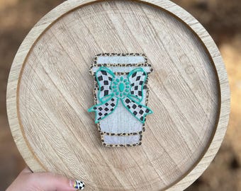 Western Tumbler Freshie | Cow Print Bow Car Air Freshener | Cowgirl Car Charm | Iced Coffee Car Decor | Cute Western Scent | Hanging Freshie