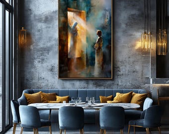 De aankondiging aquarelkunst | Engel Gabriël en Maria-print | Christelijke muurkunst | Bijbelse scènes (digitale download)