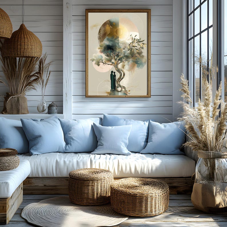 Adam and Eve in Eden Print: Minimalist Boho Christian Wall Art (digital ...