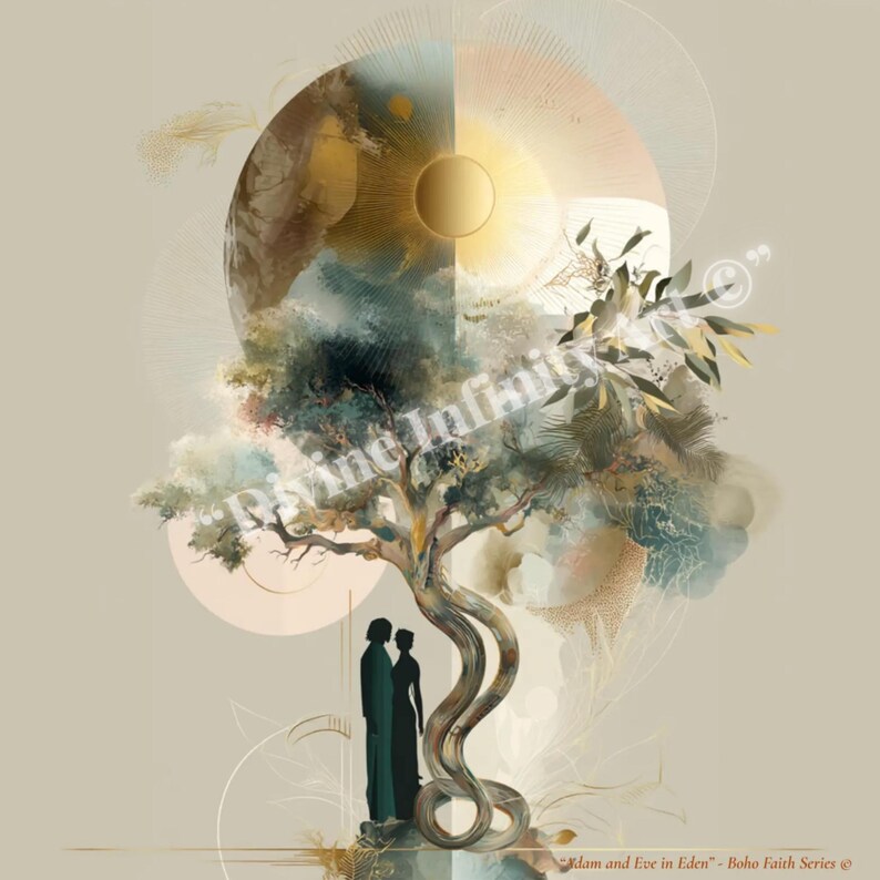 Adam and Eve in Eden Print: Minimalist Boho Christian Wall Art (digital ...