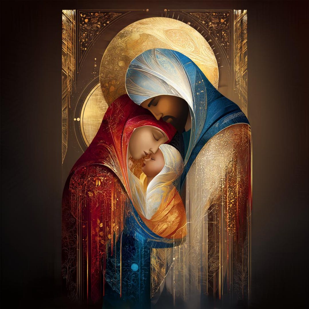 Holy Family Icon Art | Stylized Nativity of Jesus Print | Christian ...