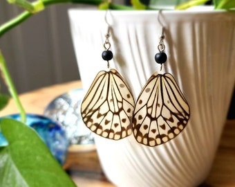 Black & White Butterfly Wing Earrings, Idea Leuconoe Butterfly