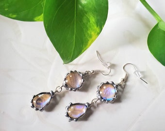 Lavender Butterfly Earrings, Purple Wings, Morpho Sulkowskyi