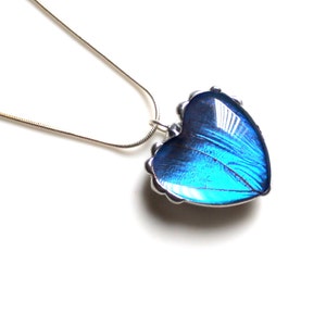 Real Butterfly Pendant, Shimmering Heart Blue Butterfly Wing Heart Pendant, Blue Heart, Valentines Day