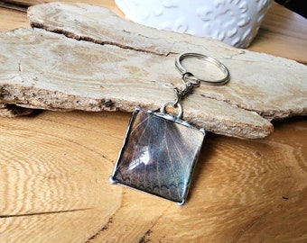 Square Keychain With Tan and Purple Blue Color