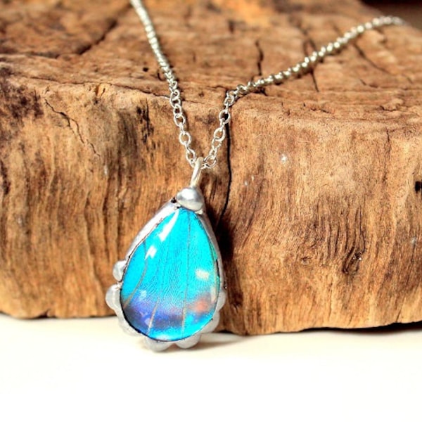 Blue Morpho Butterfly Necklace, Real Butterfly Jewelry, Blue Butterfly, Teardrop Necklace