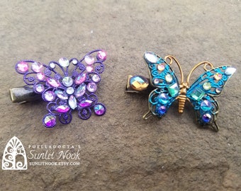 Gem Butterfly Hair Clips | Fancy Art Nouveau-Inspired Jewelry for Wedding Bride Flower Girl Bridesmaid Gifts