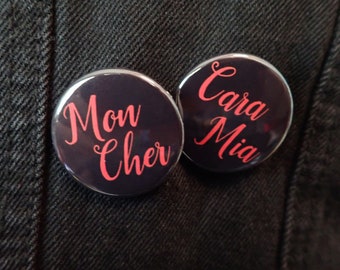 Cara Mia & Mon Cher Couples Addam's Family button 2-pack | Halloween Couples' Gift