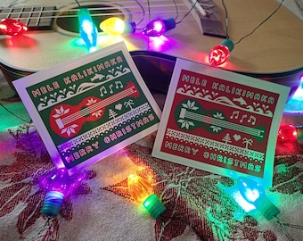 Mele Kalikimaka Ugly Sweater Stickers | Christmas Holiday Gifts for Hawaii and Ukulele Lovers