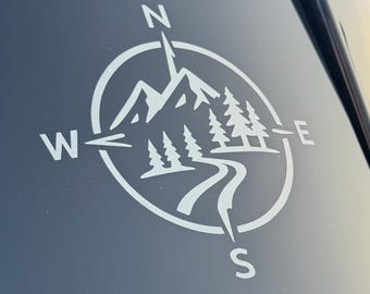 Compass Car Decal: Adventure Vinyl Sticker for Laptops, Coolers