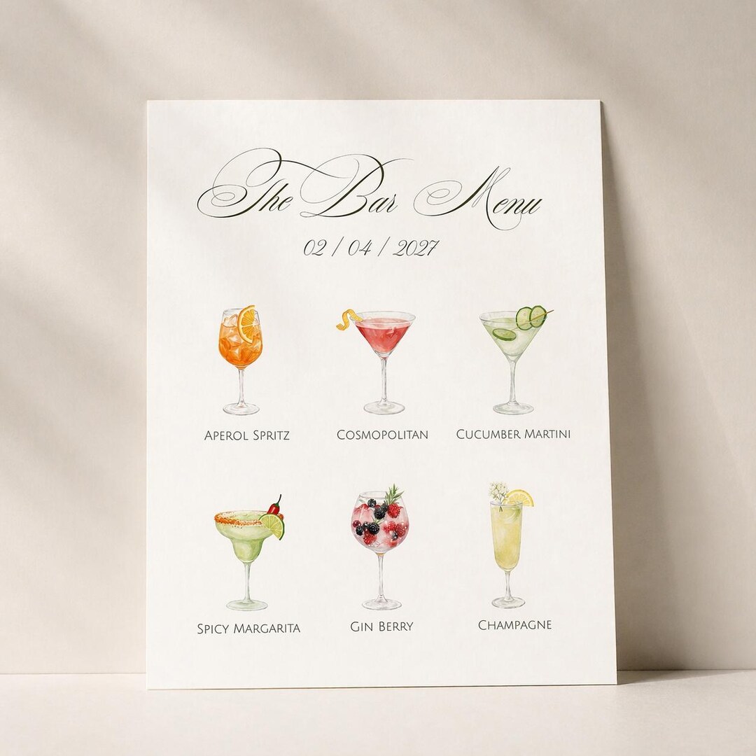 Editable Cocktail Menu Template, Wedding Bar Sign, Bridal Shower Drinks ...
