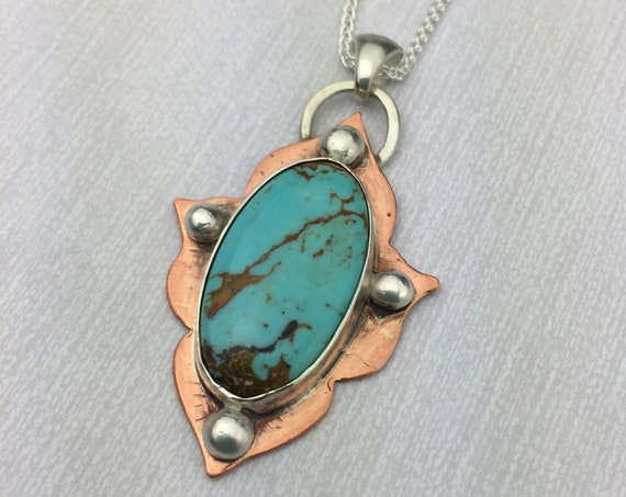 Baja Turquoise necklace in copper with sterling silver chain and accents