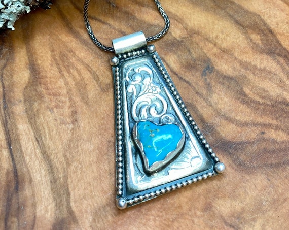 Sonoran Sierra Turquoise Heart Fine Silver Pendant