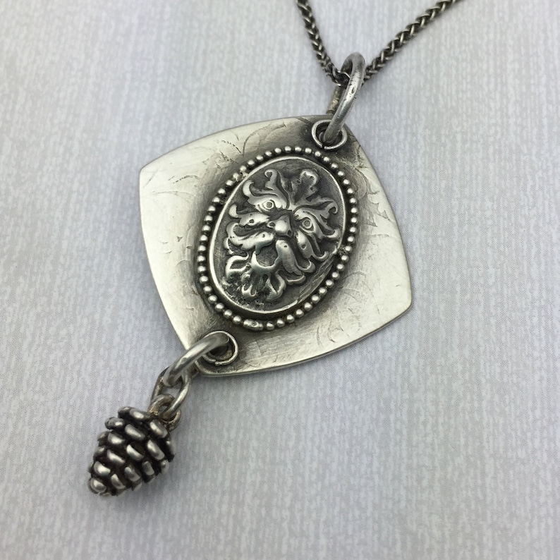 Art Nouveau Green Man Necklace in Sterling Silver