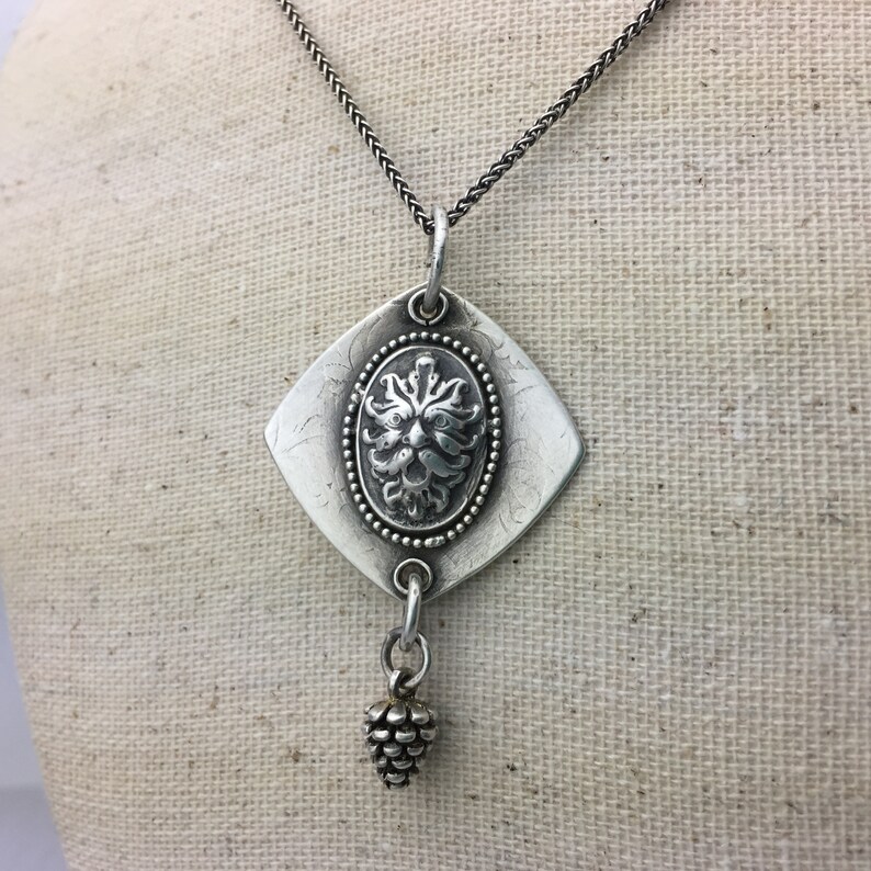 Art Nouveau Green Man Necklace in Sterling Silver