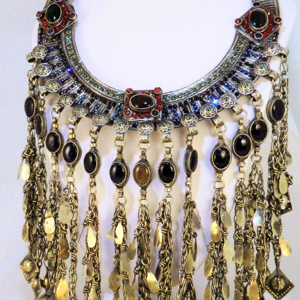 Vintage Tribal Kuchi Necklace - Swarovski Crystallized Collar OOAK - JF3035