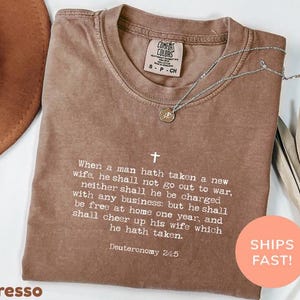 This Comfort Colors® Deuteronomy 24:5 Bible Verse Shirt, Cheer Up His Wife Christian Shirt, Husband Wife Faith Shirt, Christian Gift
