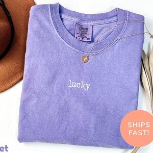 Comfort Colors® Lucky Shirt, Vintage Soft Cotton Tee, Unisex Casual Wear Graphic Tee, Everyday Lucky Charm Outfit, Trendy Streetwear Style image 6