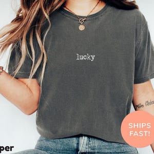 Comfort Colors® Lucky Shirt, Vintage Soft Cotton Tee, Unisex Casual Wear Graphic Tee, Everyday Lucky Charm Outfit, Trendy Streetwear Style image 2