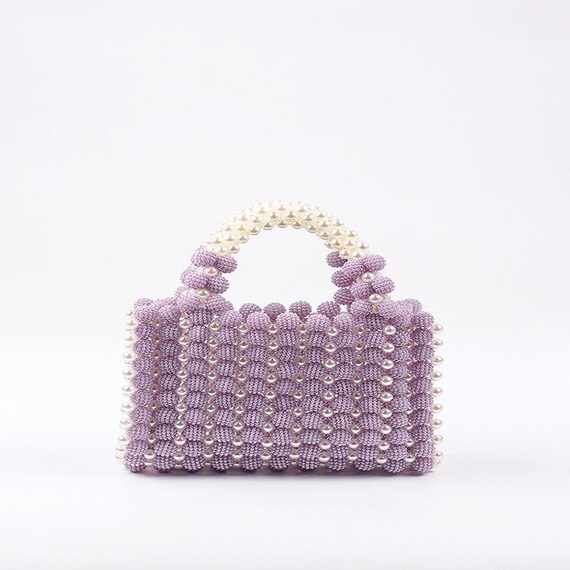 Handmade Beaded Bag With Pearls – Pink/blue/purple Bead Purse