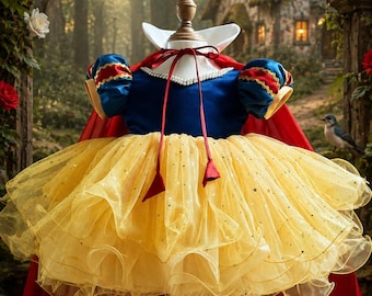 Handmade Snow White Baby Princess Tulle Dress – Red Cape, Fairy Costume (Halloween, Birthday)