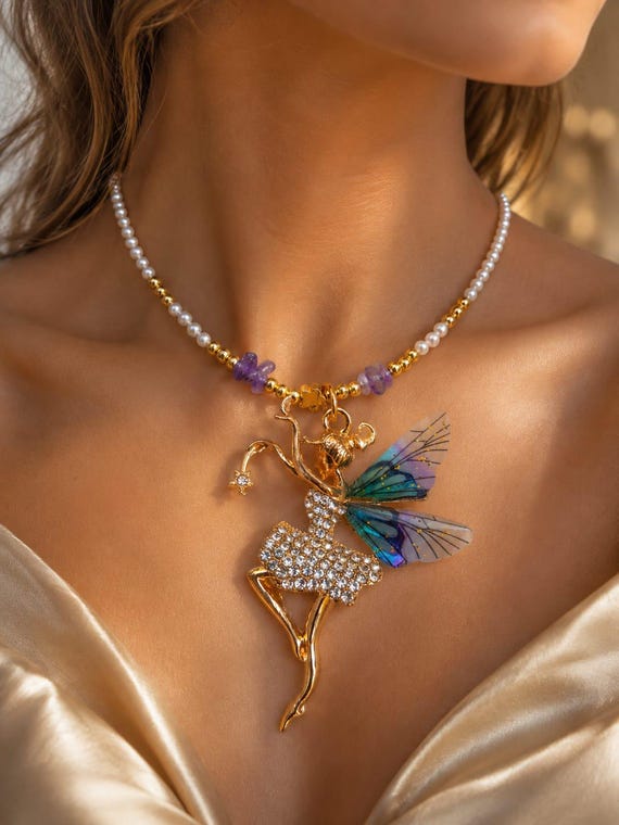 Butterfly Charm Necklace, Handmade Statement Necklace, Crystal & Pearl Jewelry, Colorful Boho Necklace, Unique Gift for Her