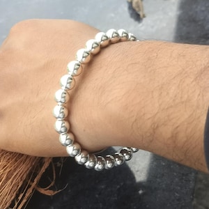 Sterling Silver Ball Spinner Bangle Bracelet: Chunky 8mm Bead Design