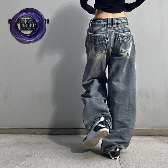 Baggy Wide-leg Jeans: Y2K Grunge Streetwear Denim - Etsy