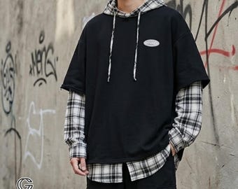 Moletom masculino com patchwork | Blusa de manga comprida folgada | Ideal para o dia a dia | Estilo streetwear