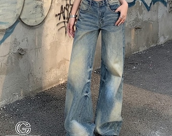 Baggy Wide Leg Jeans | Harajuku Streetwear Denim Trousers | Casual Y2k Vintage