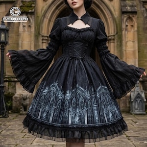 Women's Gothic Shawl Dress | Vintage Long Sleeve Outfit | Lolita Y2k Punk Fashion