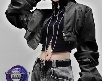 Women's Crop Jacket | Punk Gothic Streetwear Style | Y2K Night Outfit Layer | Dark Feminine