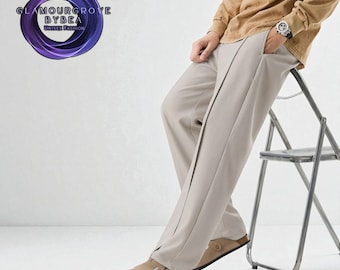 Men's Wide Leg Pleated Trousers: Relaxed Fit Slacks