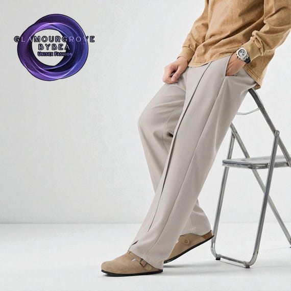 Men's Wide Leg Pleated Trousers: Relaxed Fit Slacks - Etsy