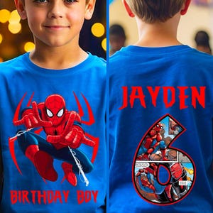 Personalized Spider man Family Birthday Shirt, Family Shirts, Birthday Party Shirt, Toddler T-Shirt, Front and Back ROYAL BLUE