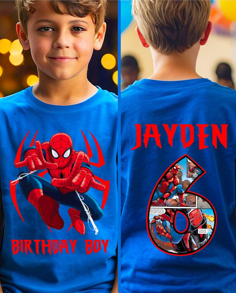 Personalized Spider man Family Birthday Shirt, Family Shirts, Birthday Party Shirt, Toddler T-Shirt, Front and Back ROYAL BLUE