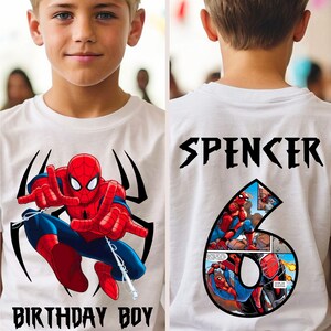 Personalized Spider man Family Birthday Shirt, Family Shirts, Birthday Party Shirt, Toddler T-Shirt, Front and Back WHITE